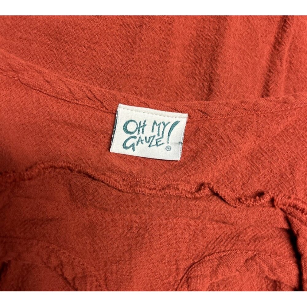 Oh My Gauze 1 Lagenlook Cotton Open Front Top Cage Back Burnt Orange S/M - Picture 3 of 7